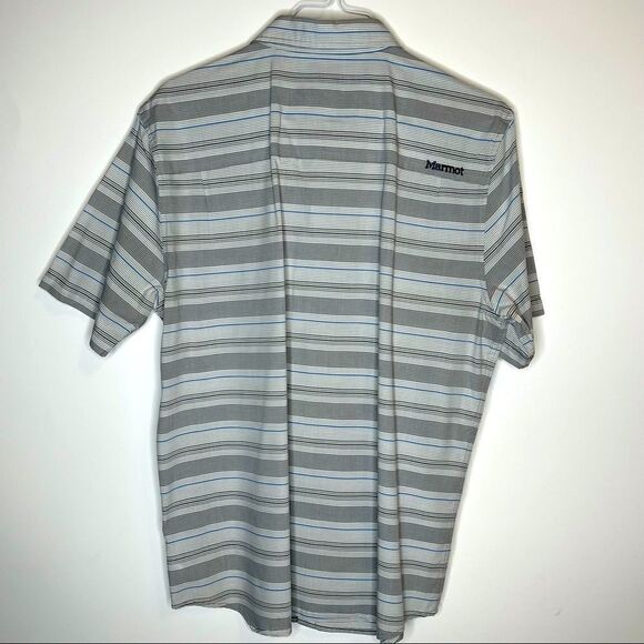 Large Marmot Gray-Blue-White Striped Cotton Blend SS Polo - Picture 5 of 6